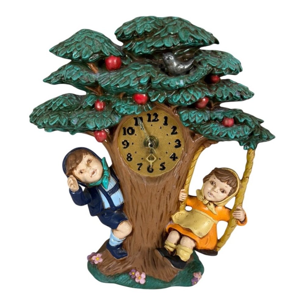 Vintage Hummel Style Clock With‎ Children on Tree Swings